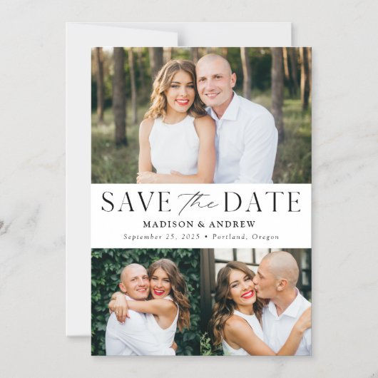 エレガンスモダン3枚の写真が日付を保存 マグネット招待状 (正面)