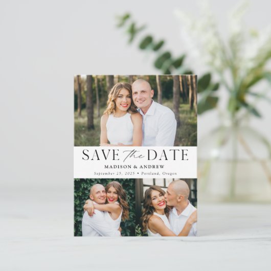 エレガンスモダン3枚の写真が日付を保存 案内ポストカード (スタンド正面)