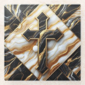 エレガンスモノクロセラミックパターン金箔Touch ガラスコースター (正面)