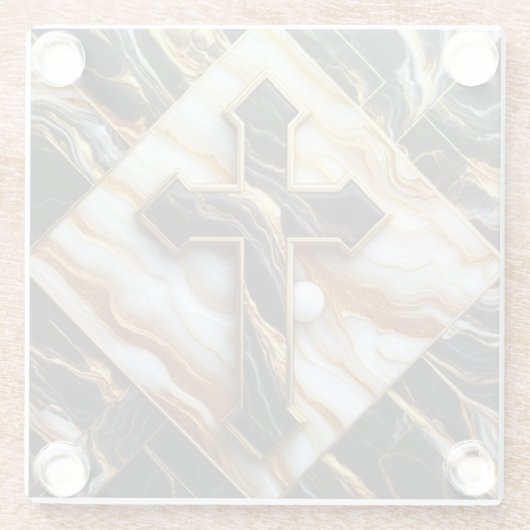 エレガンスモノクロセラミックパターン金箔Touch ガラスコースター (裏面)