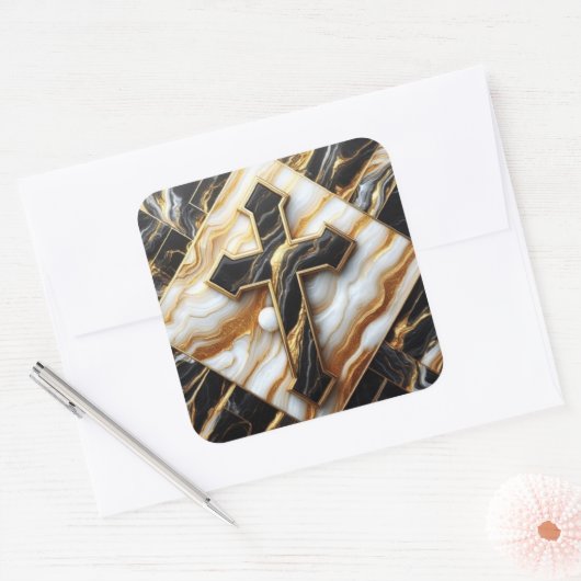 エレガンスモノクロセラミックパターン金箔Touch スクエアシール (封筒)