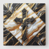 エレガンスモノクロセラミックパターン金箔Touch スクエア壁時計 (正面)