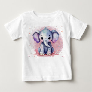 エレガンス付き水彩象モダンプリント ベビーTシャツ