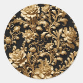 エレガンス再定義：ブラックと金ゴールドバロックフローラ ラウンドシール (正面)