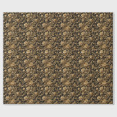 エレガンス再定義：ブラックと金ゴールドフローラのフレミッシュ ラッピングペーパー (フラット)