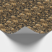 エレガンス再定義：ブラックと金ゴールドフローラのフレミッシュ ラッピングペーパー (角)