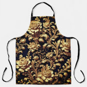 エレガンス再定義：黒と金ゴールドの花 エプロン (正面)