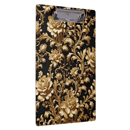 エレガンス再考:ブラックと金ゴールドフローラ クリップボード (右)