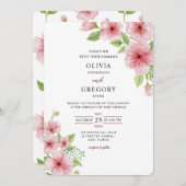 エレガンス春ウォーターカラーさくらんぼ結婚の花 招待状 (正面/裏面)