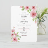 エレガンス春ウォーターカラーさくらんぼ結婚の花 招待状 (スタンド正面)