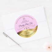 エレガンス波状金ゴールドデコーライトピンクモノグラムラベル ラウンドシール (封筒)