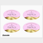 エレガンス波状金ゴールドデコーライトピンクモノグラムラベル 楕円形シール (シート)