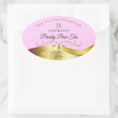 エレガンス波状金ゴールドデコーライトピンクモノグラムラベル 楕円形シール (バッグ)