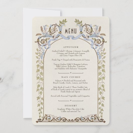 エレガンス王室のビクトリアンウォーターカラーメニューカード 招待状 (正面)