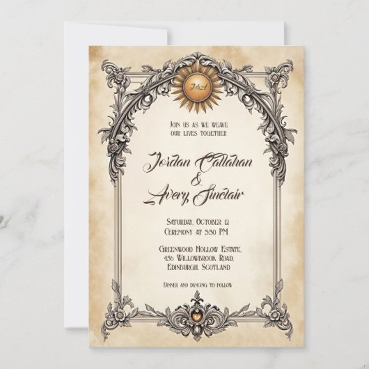 エレガンス王室のヴィンテージバロック結婚式招待状 招待状 (正面)