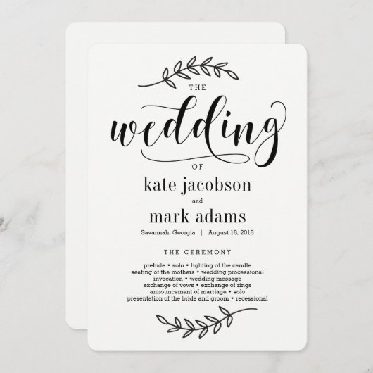 エレガンス素朴の式結婚プログラム プログラム (正面/裏面)