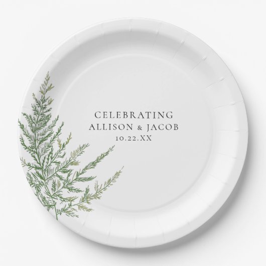 エレガンス素朴ウォーターカラーファーン結婚ズ ペーパープレート (正面)