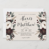 エレガンス素朴クレム&ブルゴーニュフローラズ結婚 招待状 (正面)