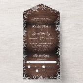 エレガンス素朴スノーフレークスウッドクリスマ結婚ス オールインワン招待状 (内側)