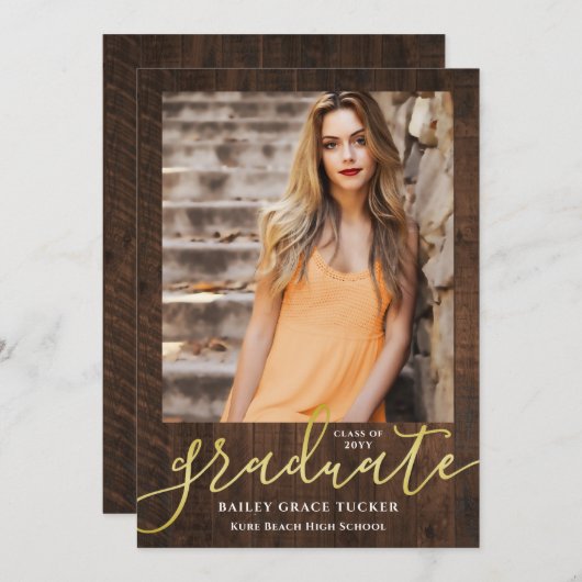 エレガンス素朴スモダンスクリプト2写真の卒業 案内状 (正面/裏面)