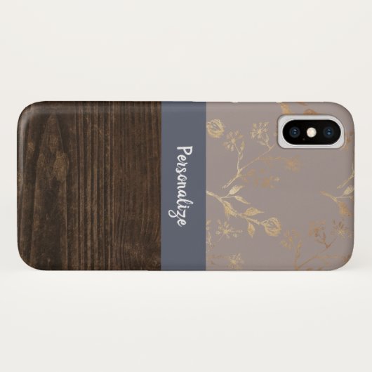 エレガンス素朴ダークウッドと金ゴールドフローラと名前 Case-Mate iPhoneケース (裏面(横))