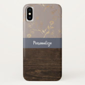 エレガンス素朴ダークウッドと金ゴールドフローラと名前 Case-Mate iPhoneケース (裏面)