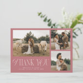 エレガンス素朴フォトコラージュ結婚の埃っぽいピンク サンキューカード (スタンド正面)
