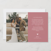 エレガンス素朴フォトコラージュ結婚の埃っぽいピンク サンキューカード (裏面)