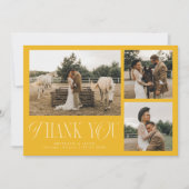 エレガンス素朴フォトコラージュ結婚の黄色 サンキューカード (正面)