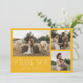 エレガンス素朴フォトコラージュ結婚の黄色 サンキューカード (スタンド正面)