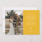 エレガンス素朴フォトコラージュ結婚の黄色 サンキューカード (裏面)