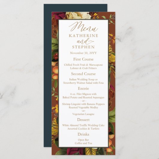 エレガンス素朴フローラブーケウェディングレセプション メニュー (正面/裏面)