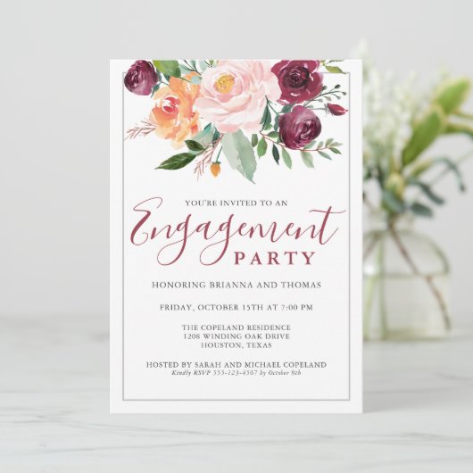 エレガンス素朴フローラブーケ婚約パーティ 招待状 (スタンド正面)