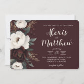 エレガンス素朴ブルゴーニュフローラ結婚ズ 招待状 (正面)