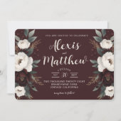 エレガンス素朴ブルゴーニュフローラ結婚ズ 招待状 (正面)