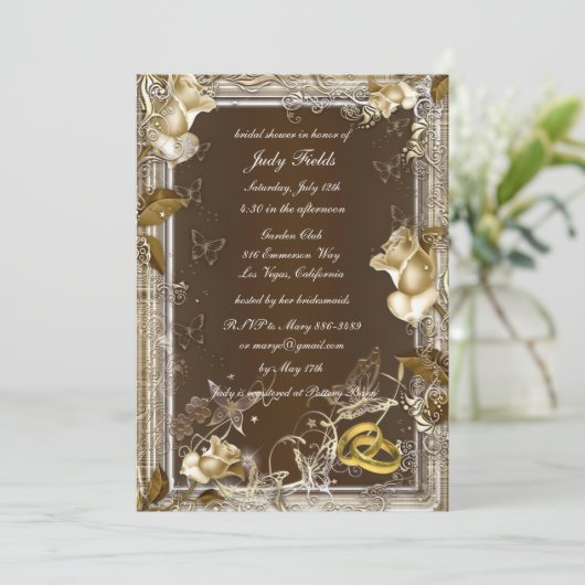 エレガンス素朴ホワイトローズブライダルシャワー招待状 招待状 (スタンド正面)