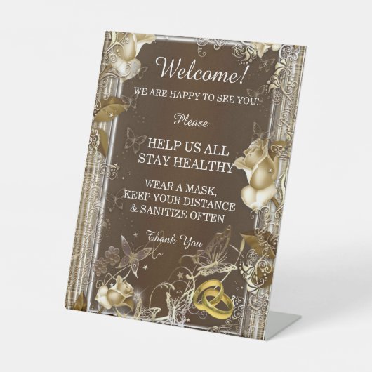 エレガンス素朴ホワイトローズ結婚の安全性 台座サイン (正面)