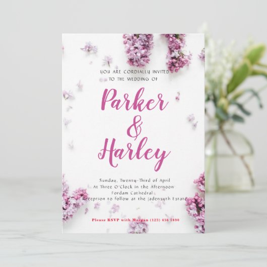 エレガンス素朴ラベンダーフローラ結婚式招待状 招待状 (スタンド正面)