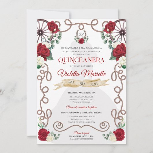 エレガンス素朴レッドローズフローラシャルロキンセアニェラ 招待状 (正面)