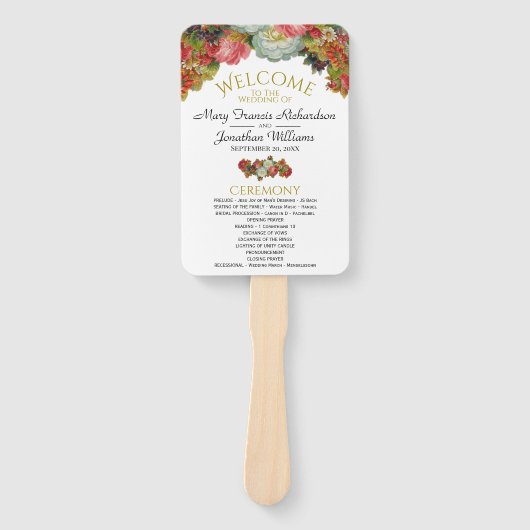 エレガンス素朴秋フローラ結婚式 プログラム ハンドファン (正面)