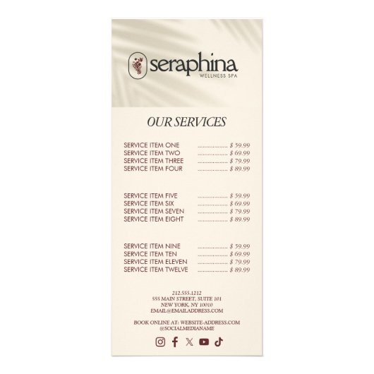 エレガンス自然ロゴ美しい、ウェルネス、スパアイボリー ラックカード (正面)