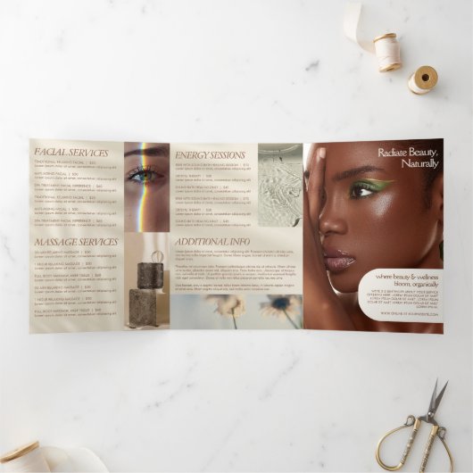 エレガンス自然ロゴ美しい、スパ錆パンフレット 三つ折りカード (内部)