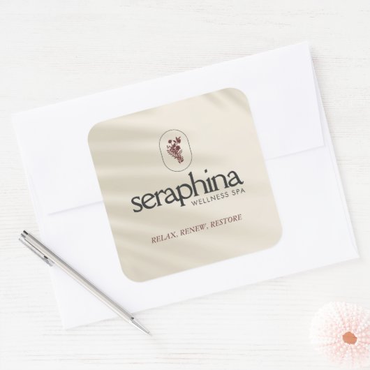 エレガンス自然ロゴ美しい、スパ、ブティックアイボリー スクエアシール (封筒)
