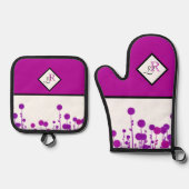 エレガンス開花パーソナライズされた:モノグラム 鍋つかみ&鍋敷きセット (正面)