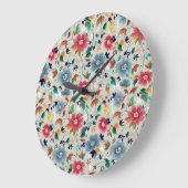 エレガンス開花:フローラヴィンテージ背景 ラージ壁時計 (傾斜)