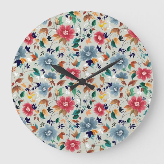 エレガンス開花:フローラヴィンテージ背景 ラージ壁時計 (正面)
