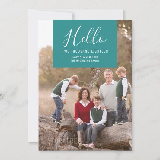 エレガンス・スクエア新年の写真カード |ティール（緑がかった色） シーズンカード (正面)