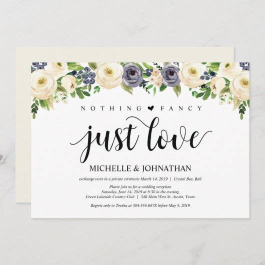 エレガンス フラワーの秘密の結婚式 招待状 (正面/裏面)