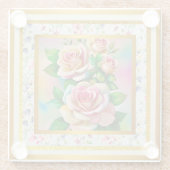 エレガンス ローズ ピンクとイエローの水彩パステル ガラスコースター (裏面)