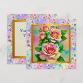エレガンス ローズ ピンクとイエローの水彩パステル ノートカード (正面/裏面)
